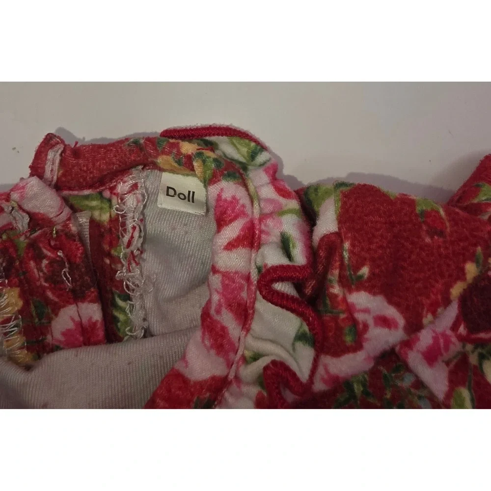 Sweet Honey Clothing Co Red Floral Doll Dress for 18 Inch Dolls Eyelet Lace Trim